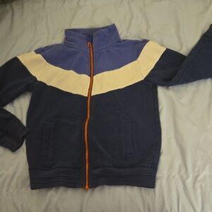 Sz 7/8 Boden Retro Colorblock Zip-Up Sweatshirt For Boys in Navy, Purple & White